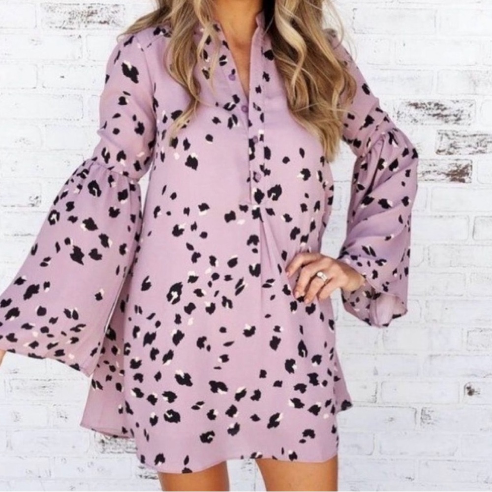 Buddy Love - Purple Leopard Print Long Sleeve Tunic Dress